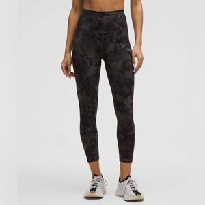 Lululemon wunder train high rise crop leggings hidden heritage lace black 23” 12